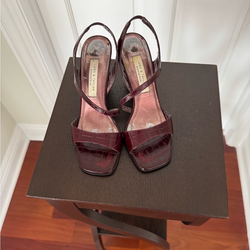 Lord & Taylor Wine Croc-Embossed Strappy Slingback Heels